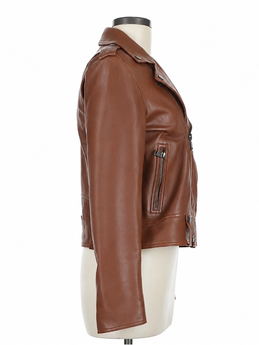 Polo Ralph Lauren Leather Jacket Biker Moto Cognac Cropped Lamb Sheepskin 6 $998 - Picture 4 of 6